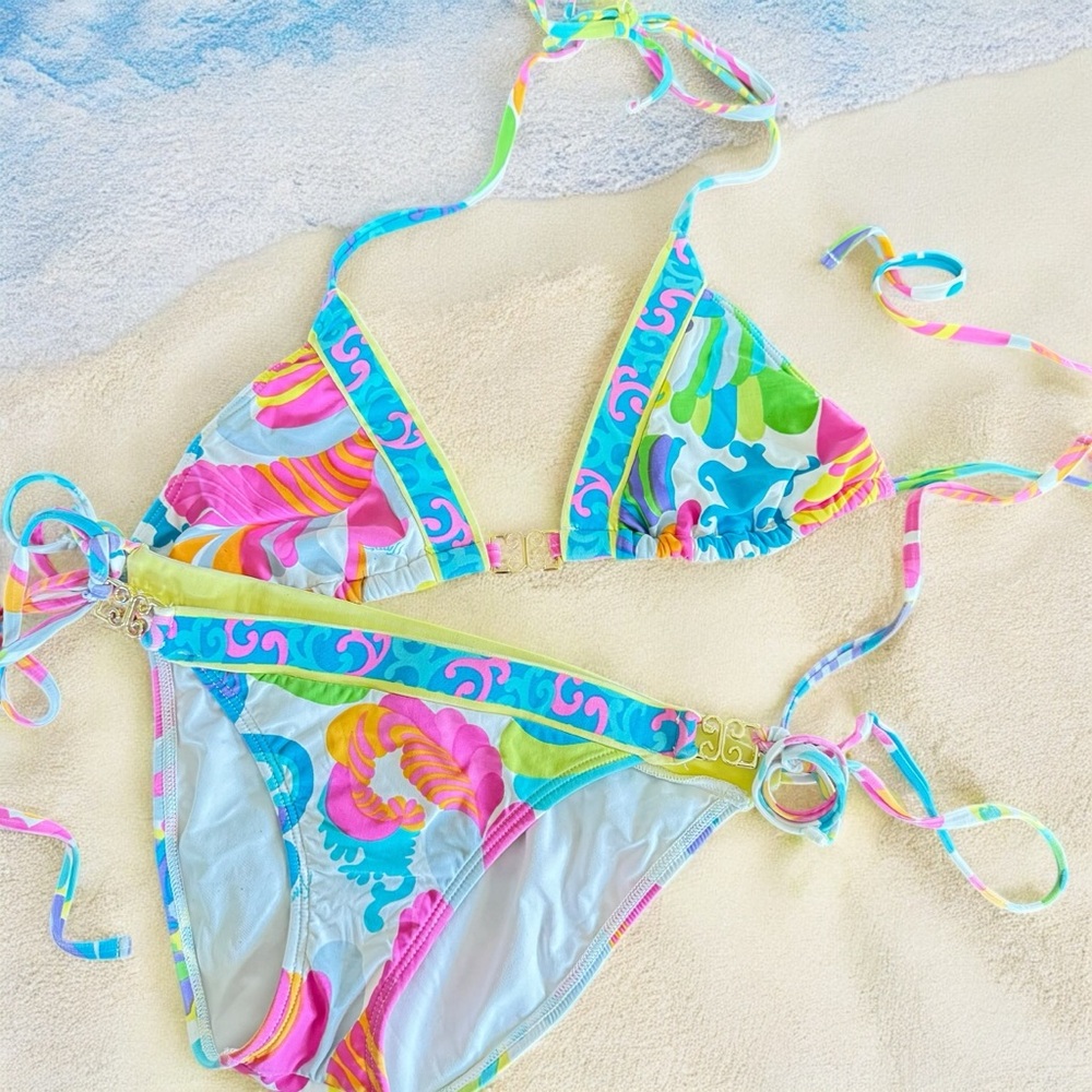 Trina Turk 2 Piece Multi Patterned Bikini With Gold Embellishments - Picture 11 of 12